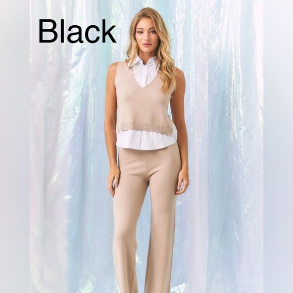 092. BLACK!!! SADIE KNIT VEST AND PANT SET - Picture 1 of 10
